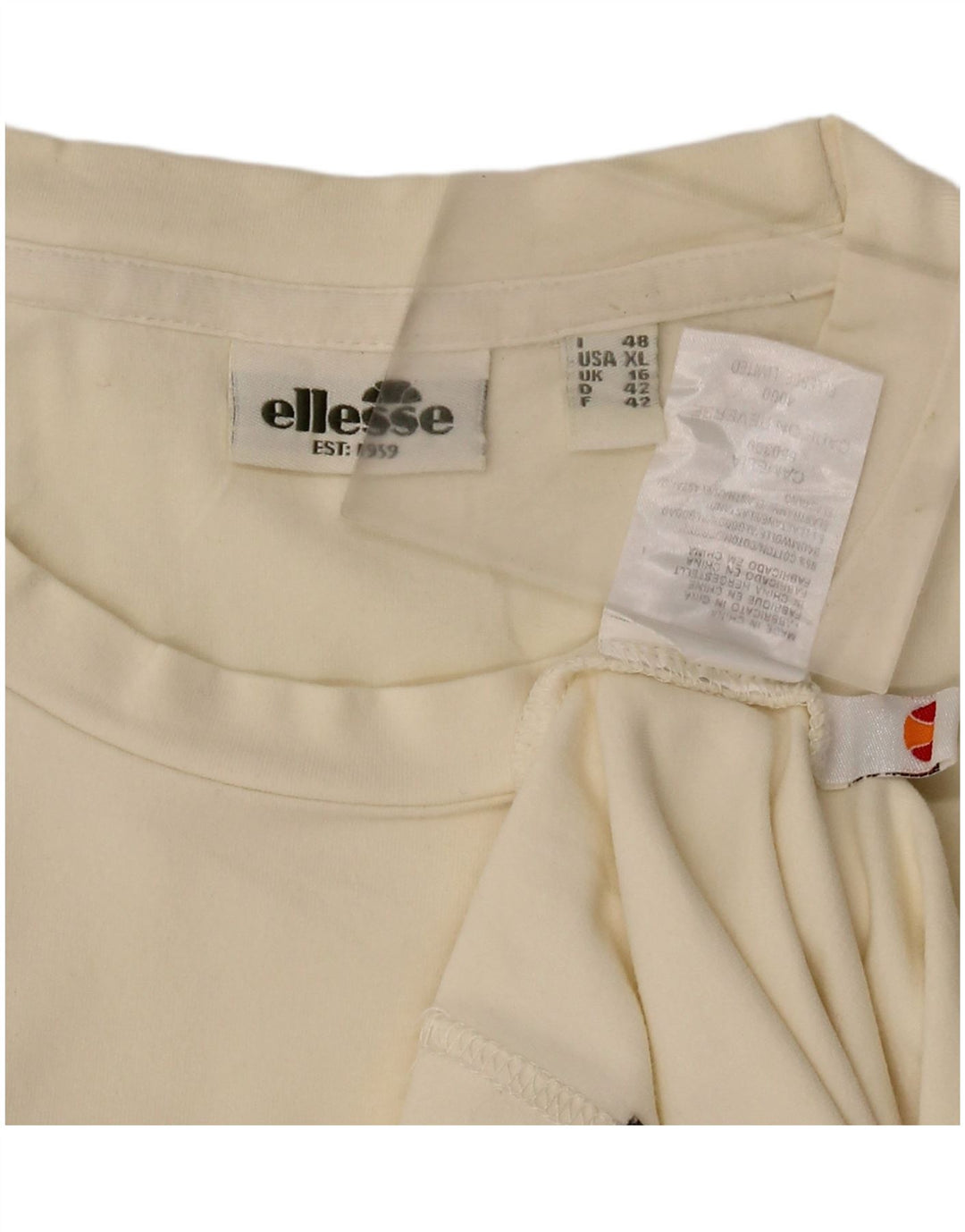 ELLESSE Haut graphique à manches longues pour femme UK 16 Grand coton blanc cassé