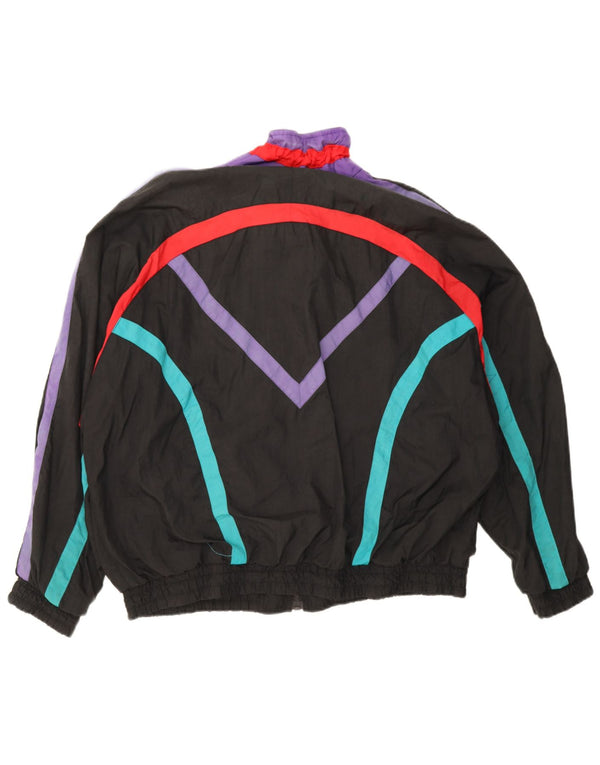 vintage Mens Loose Fit Survêtement Top Veste Grand Noir Colorblock Nylon