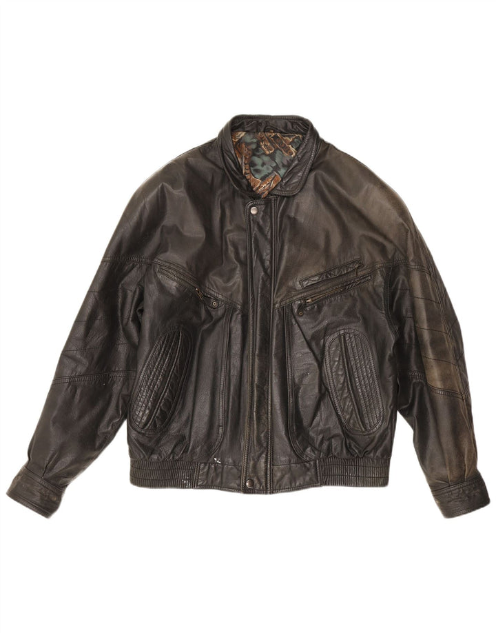 Veste en cuir homme vintage IT 48 Cuir noir moyen