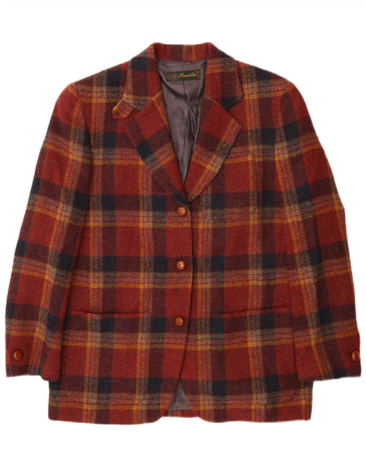 Lanolini Veste Blazer 3 Boutons Femme IT 42 Laine à Carreaux Marron Moyen