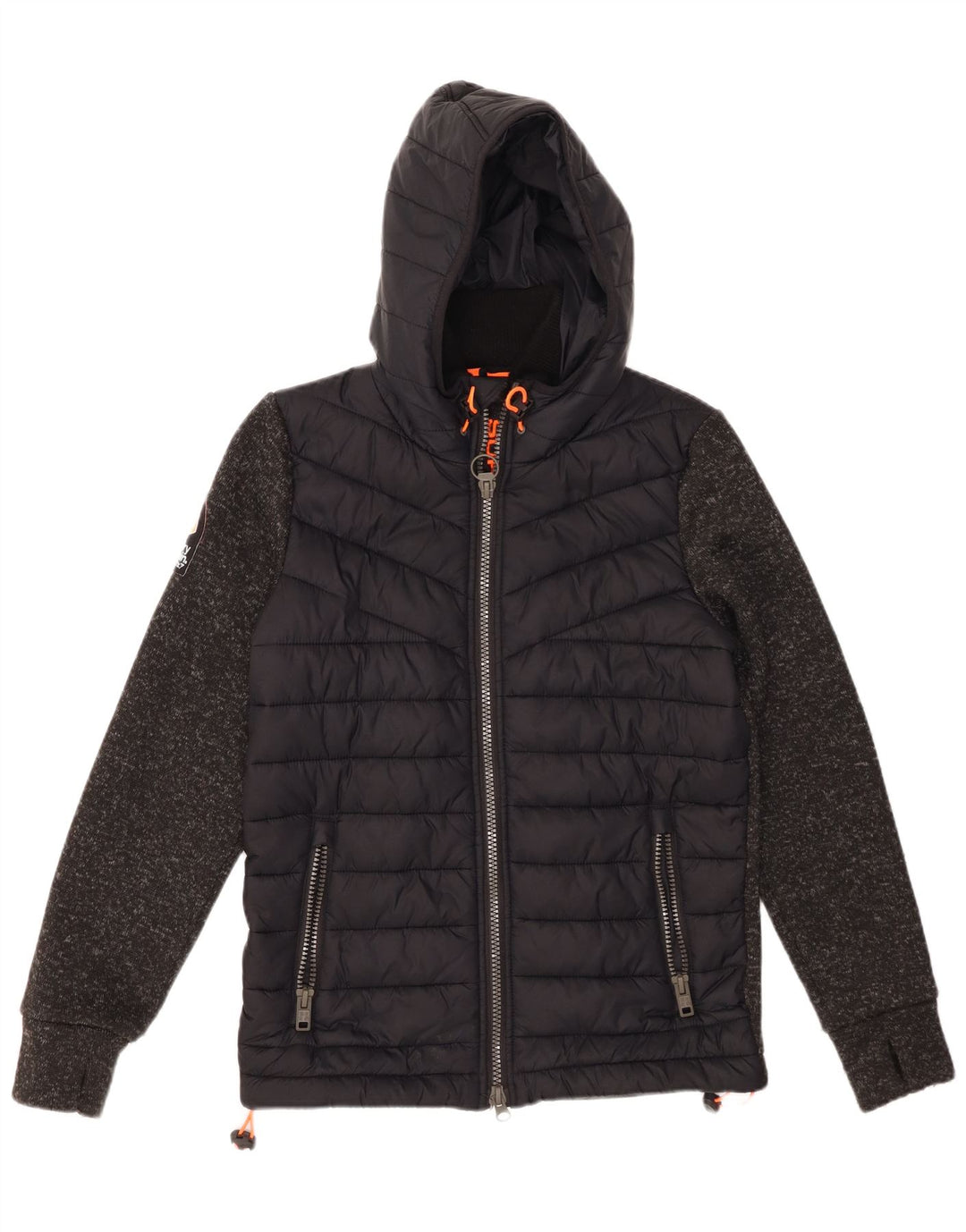 SUPERDRY Veste matelassée à capuche pour hommes UK 38 Nylon color block noir moyen
