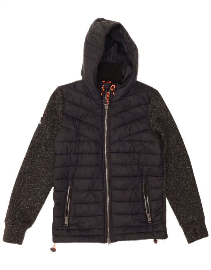 SUPERDRY Veste matelassée à capuche pour hommes UK 38 Nylon color block noir moyen