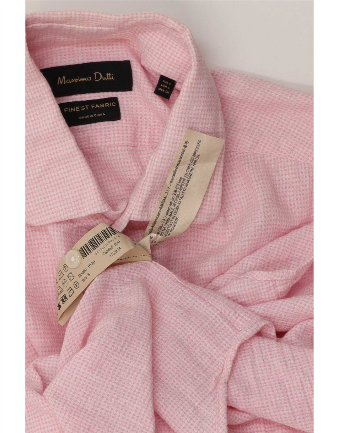 Massimo Dutti Chemise Homme Petit Carreau Rose Coton