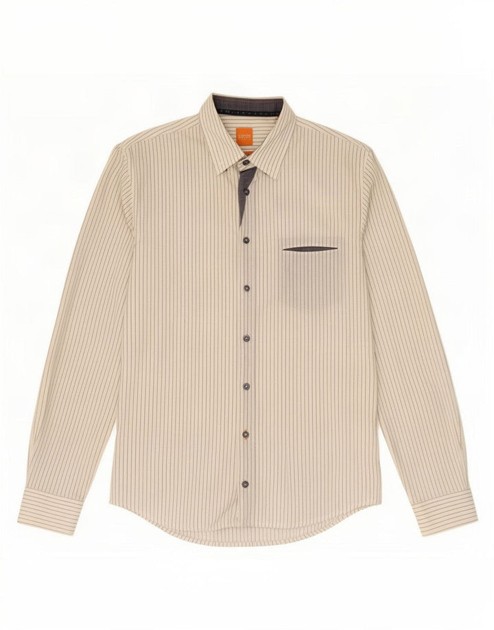 Hugo Boss Chemise Slim Fit en coton à fines rayures blanc moyen