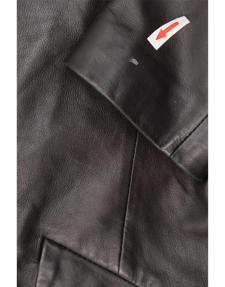 vintage Femme 3 Boutons Veste Blazer En Cuir IT 46 Grand Cuir Noir