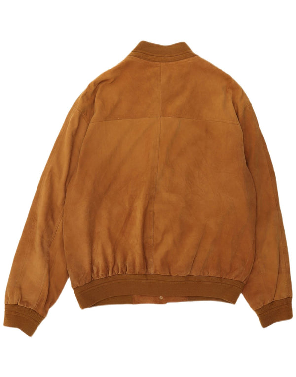 vintage Mens Suede Bomber Jacket IT 56 3XL Cuir Marron