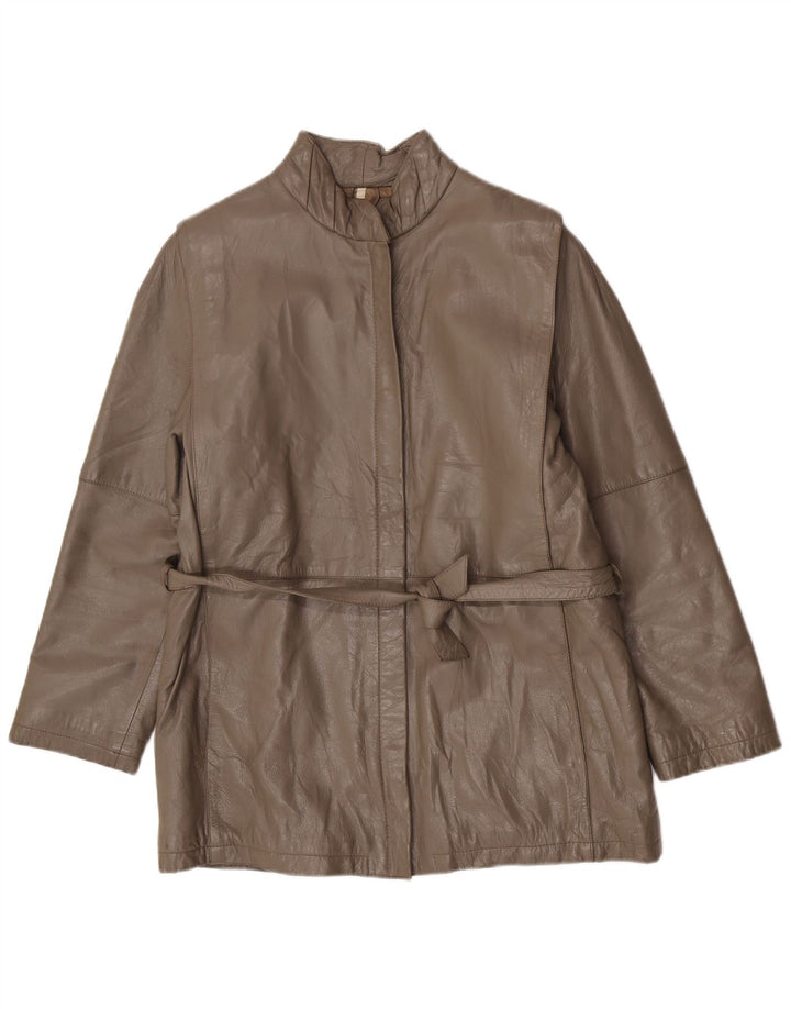 vintage Femme Regular Fit Veste IT 46 Grand Cuir Gris Classique