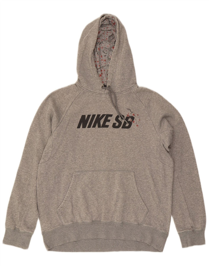 NIKE Mens Graphic Hoodie Jumper Medium Grey Flecked Cotton