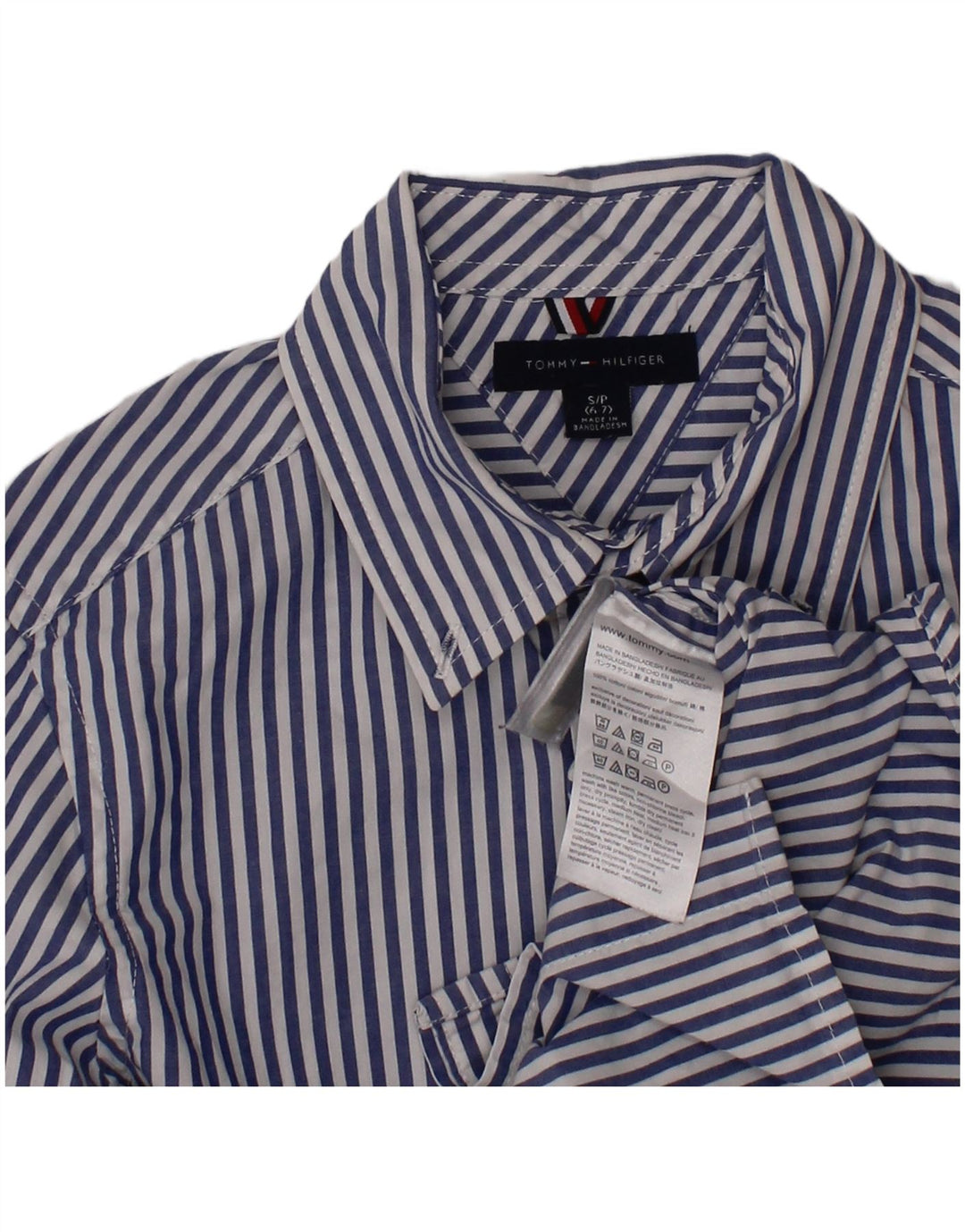TOMMY HILFIGER Boys Shirt 6-7 Years Small Blue Striped Cotton