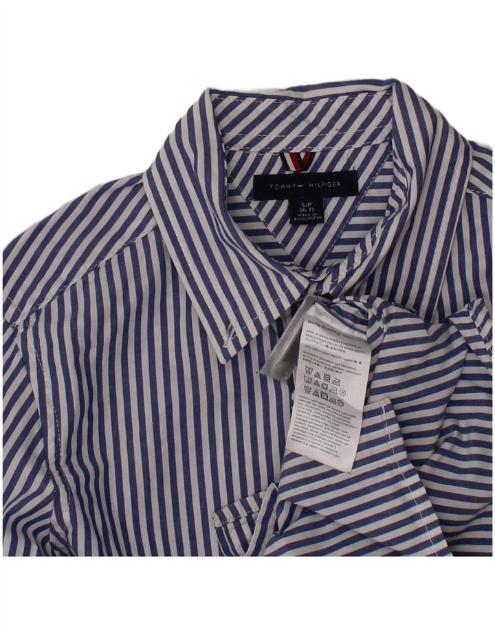 TOMMY HILFIGER Boys Shirt 6-7 Years Small Blue Striped Cotton