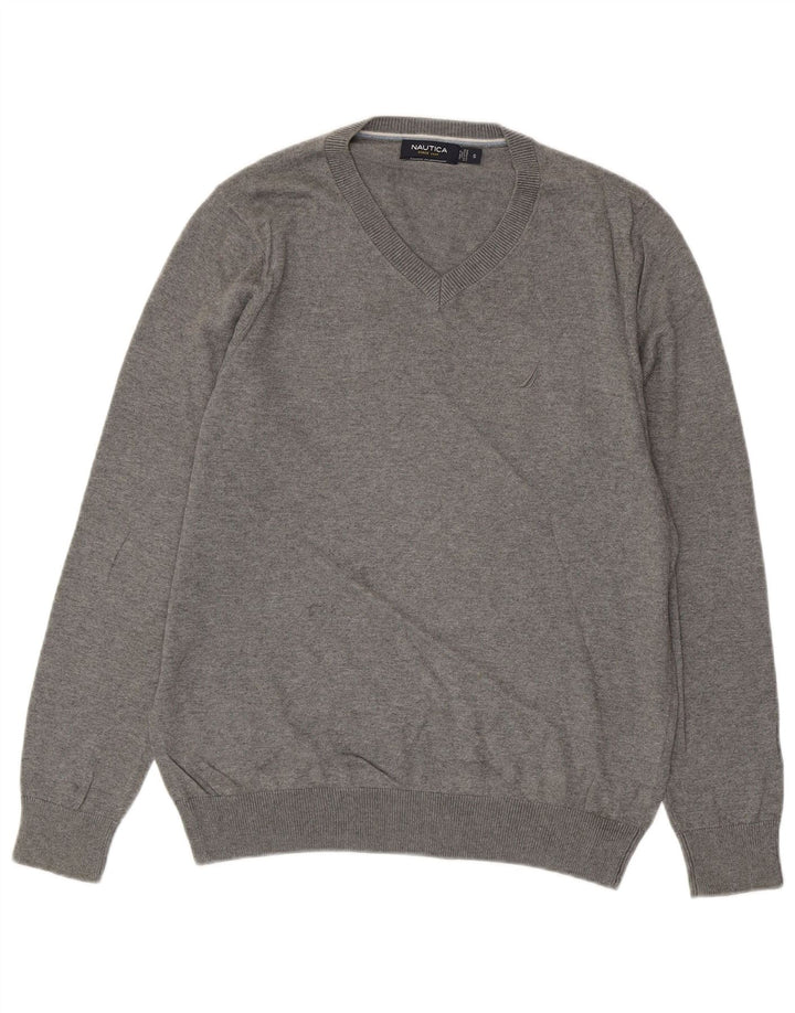 NAUTICA Pull col V pour homme en coton gris Taille S