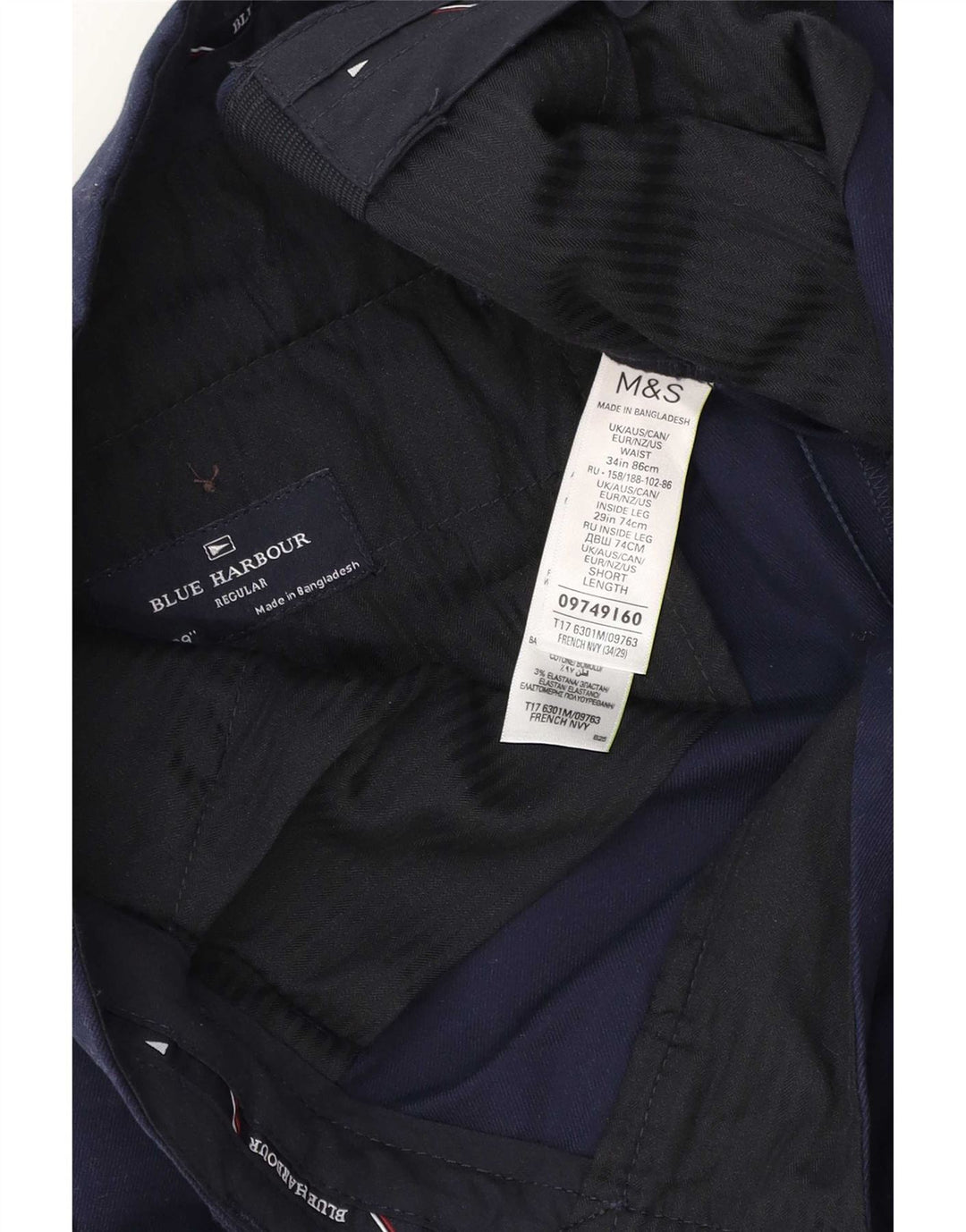 Marks & Spencer Pantalon Chino Regular Blue Harbor Homme W34 L29 Bleu Marine