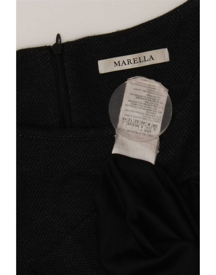 Marella Robe fourreau à manches longues pour femme UK 12 Gris moyen à chevrons