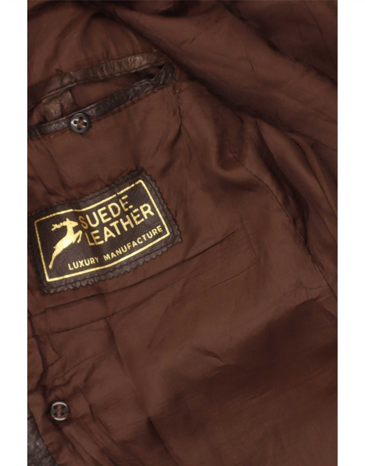 manteau en cuir double boutonnage vintage pour homme UK 36 Petit Marron