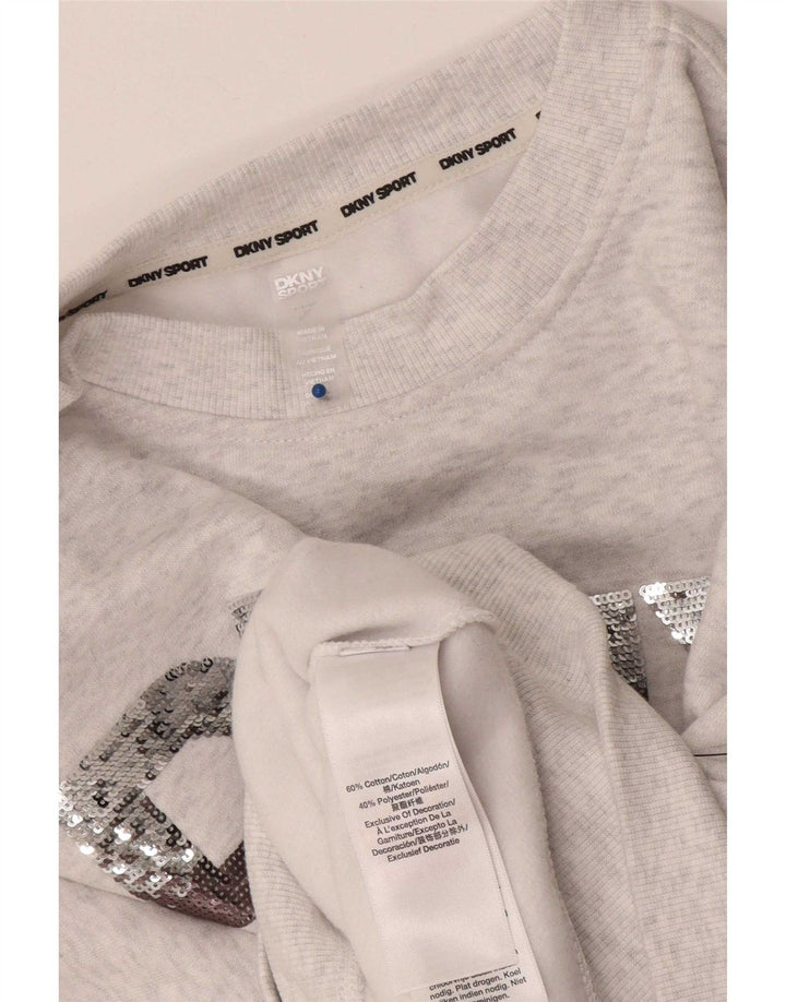 Dkny Femmes Crop Graphic Sweat-shirt surdimensionné UK 10 Petit Gris