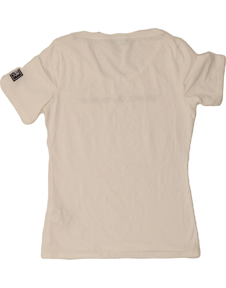 BENETTON Womens Graphic T-Shirt Top UK 12 Medium White Cotton Vintage Benetton and Second-Hand Benetton from Messina Hembry 