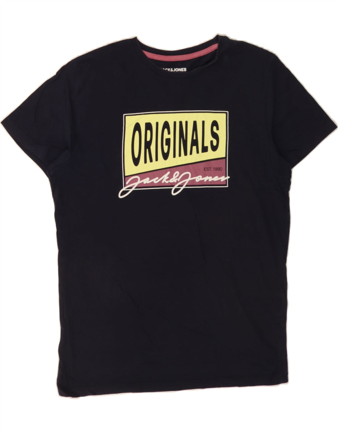 JACK & JONES Mens Graphic T-Shirt Top Medium Navy Blue Cotton Vintage Jack & Jones and Second-Hand Jack & Jones from Messina Hembry 