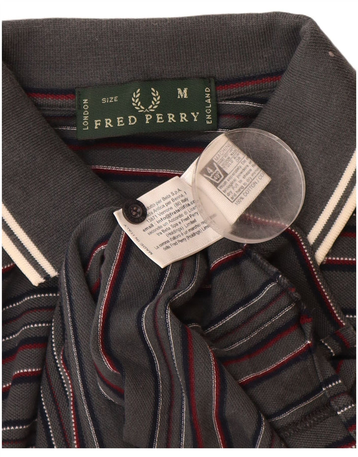 FRED PERRY Polo à Manches Longues Homme Gris Moyen Rayé Coton