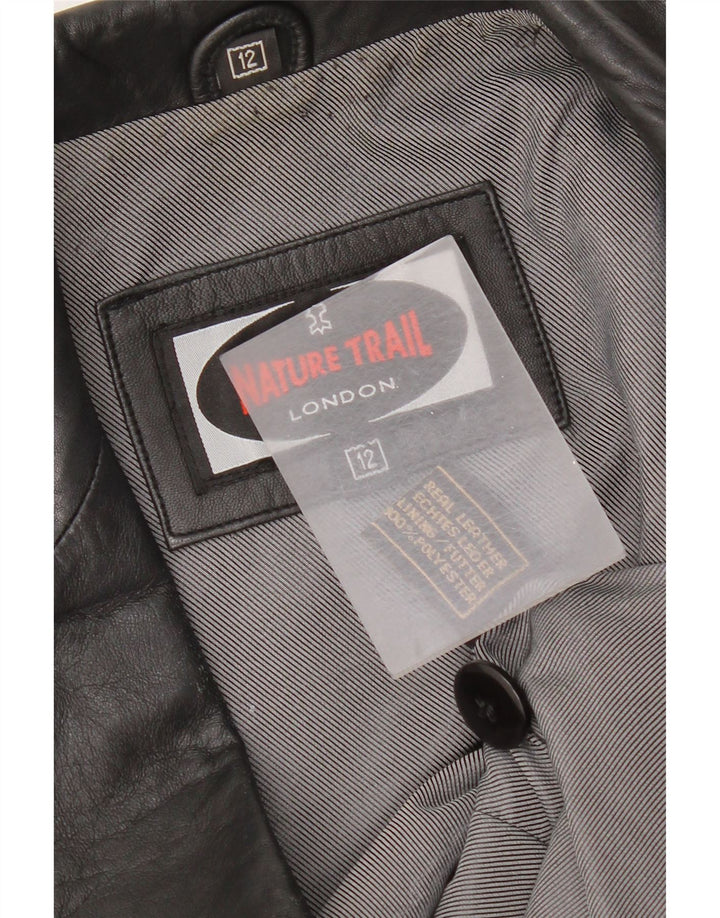 vintage Femmes 1 Bouton Veste Blazer En Cuir UK 12 Cuir Noir Moyen