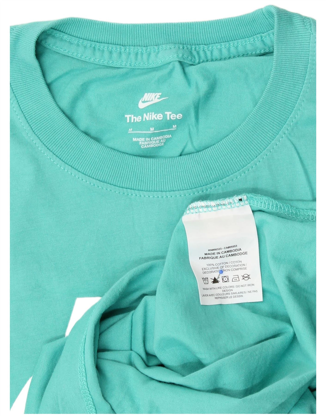 NIKE Womens Graphic T-Shirt Top UK 14 Medium Turquoise Cotton