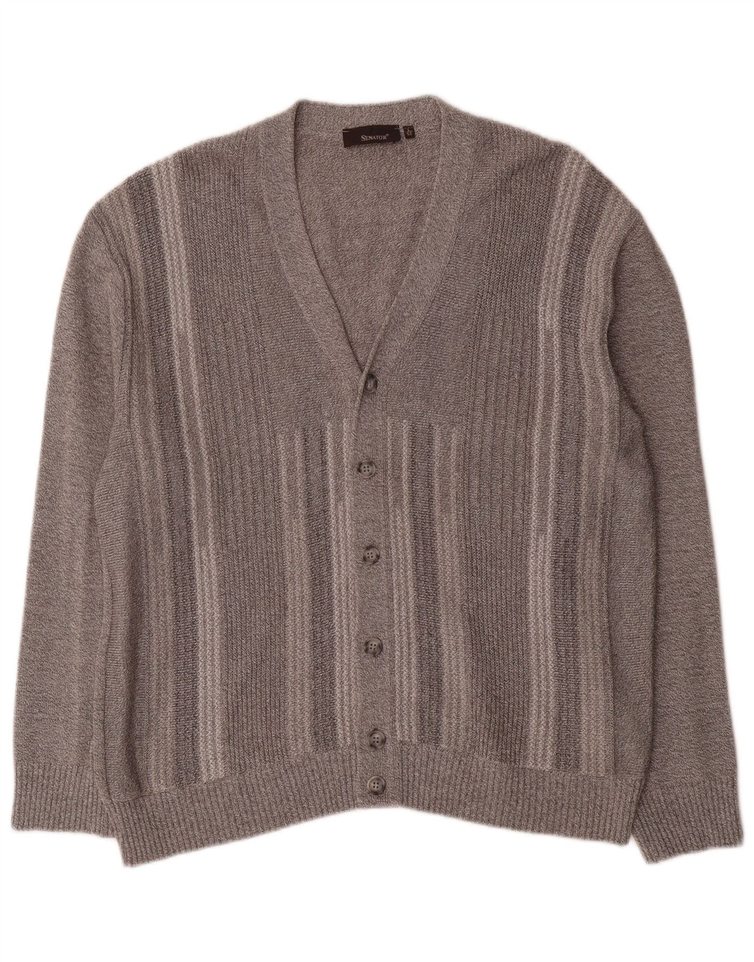Senator Pull Cardigan Homme IT 52 Grand Coton Rayé Gris
