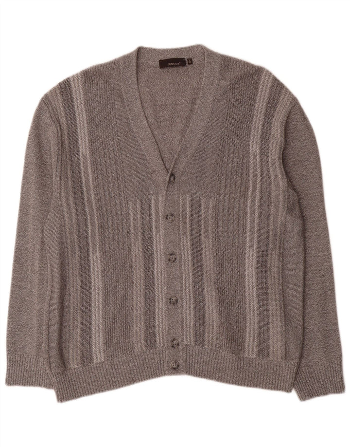 Senator Pull Cardigan Homme IT 52 Grand Coton Rayé Gris