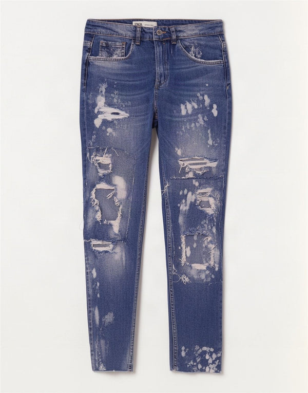 Zara Jean skinny court en détresse pour homme EU 40 Medium W31 L26 Bleu Coton
