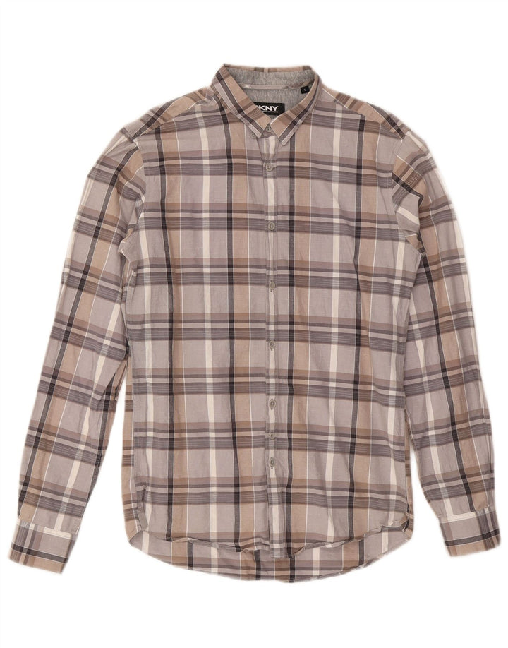 Dkny Chemise Homme Petit Carreau Gris Coton