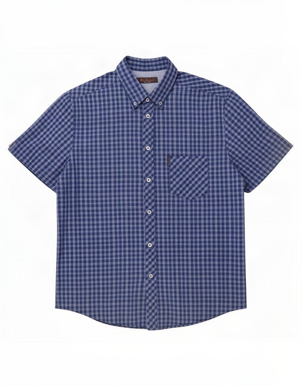 Ben Sherman Chemise à manches courtes pour homme XL en coton vichy bleu