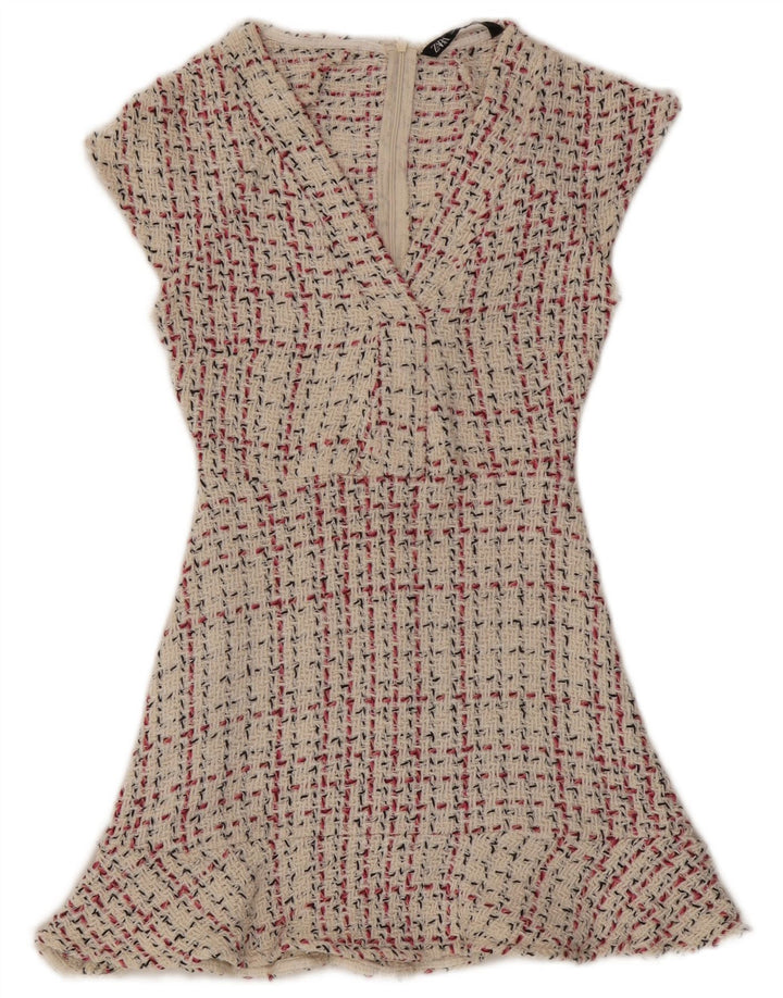 Zara Robe trapèze pour femme UK 8 Petit carreaux beiges