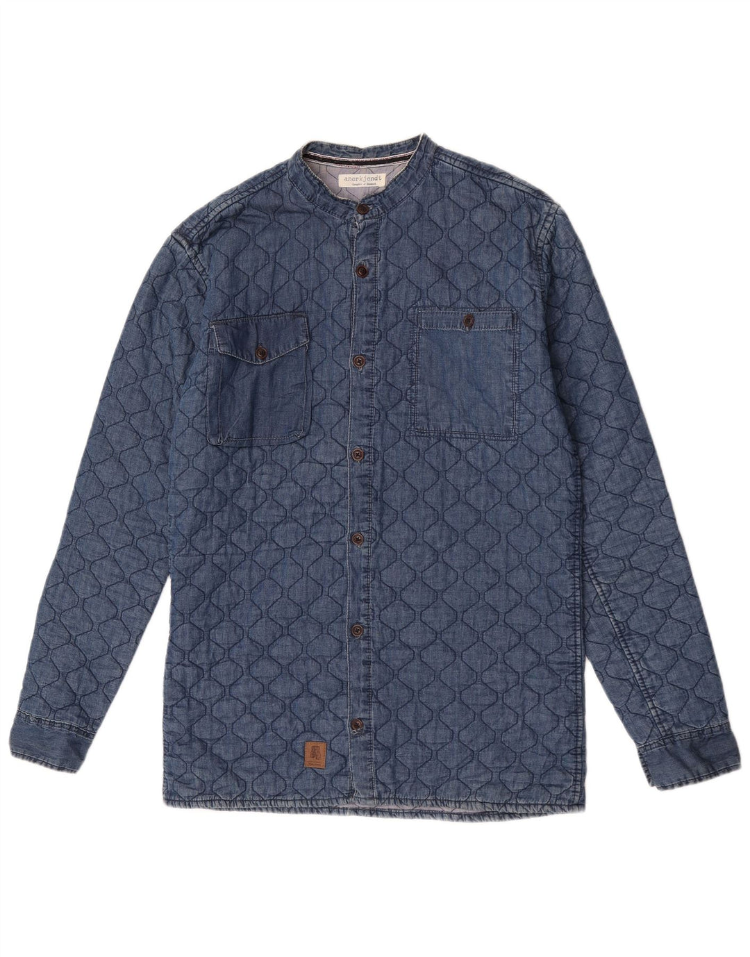 Chemise en denim matelassée vintage pour homme en coton bleu moyen