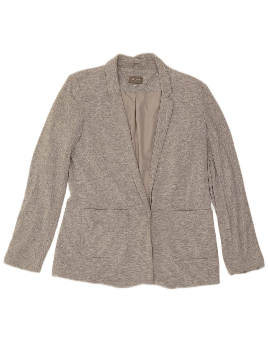 Oasis Veste Blazer 1 Bouton Femme UK 10 Petit Gris Moucheté Viscose
