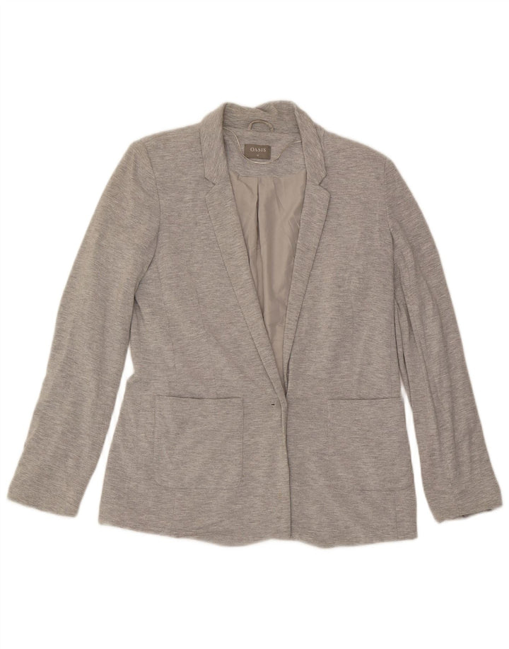 Oasis Veste Blazer 1 Bouton Femme UK 10 Petit Gris Moucheté Viscose