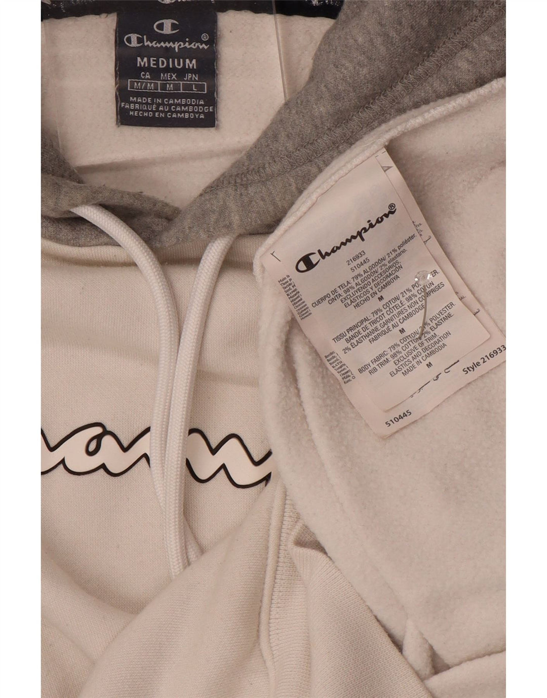 Champion Pull à Capuche Graphique Homme Blanc Moyen Coton Colorblock