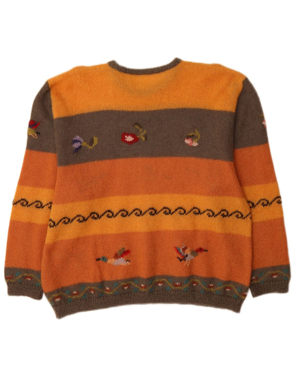 vintage Womens Crew Neck Jumper Sweater UK 18 XL Orange Colourblock Nouveauté