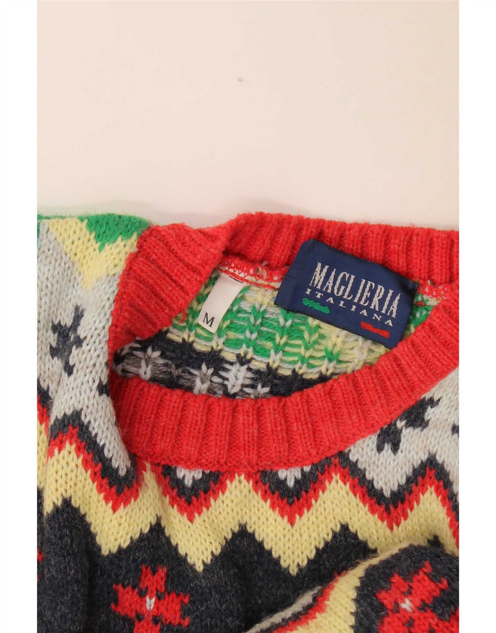 vintage Mens Crew Neck Jumper Pull Moyen Multicolore Fair Isle