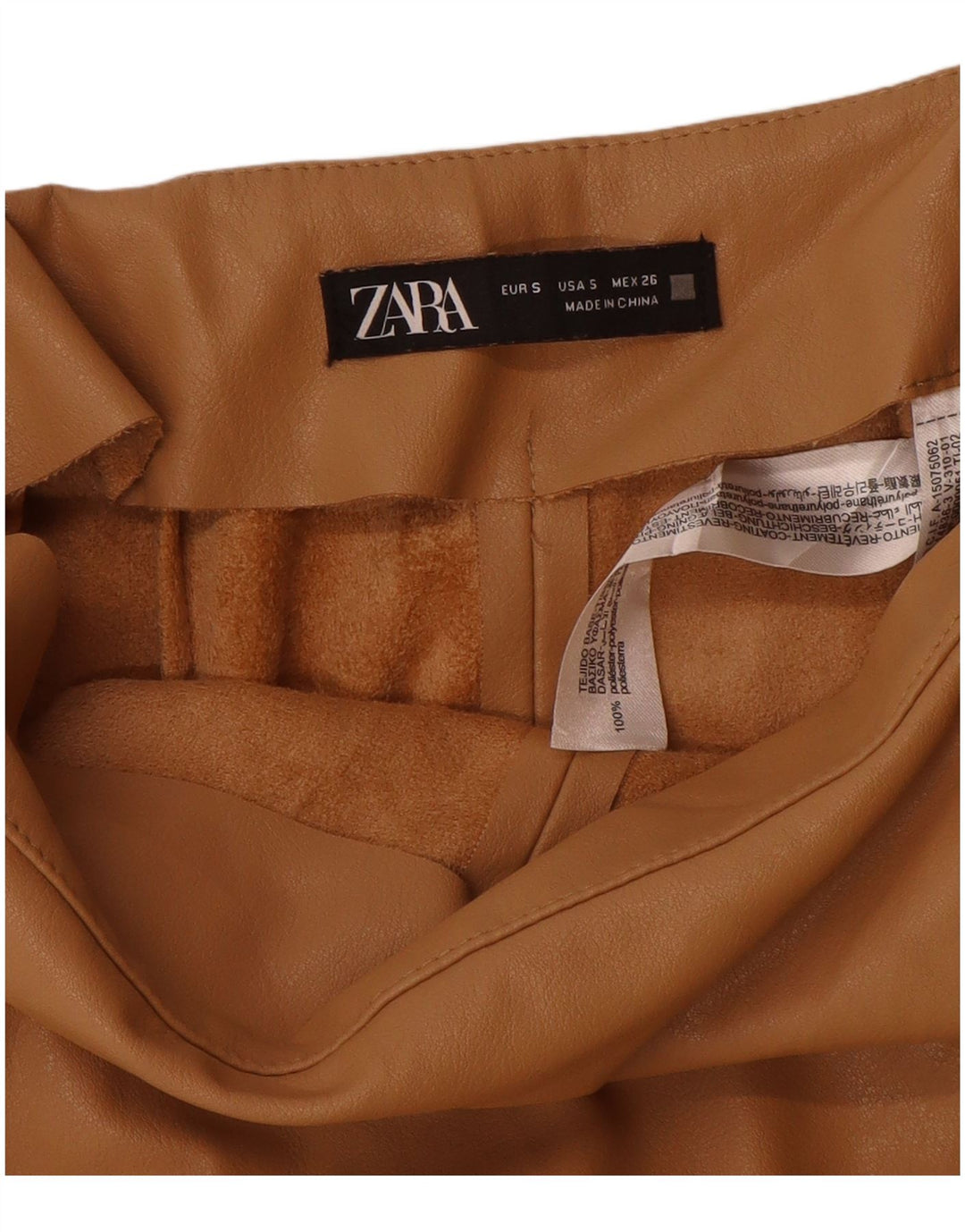 Zara Femme Short En Cuir Petit W26 Beige Polyuréthane