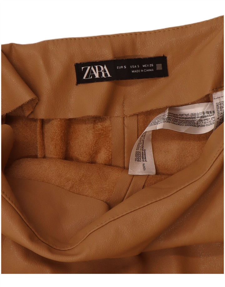 Zara Femme Short En Cuir Petit W26 Beige Polyuréthane