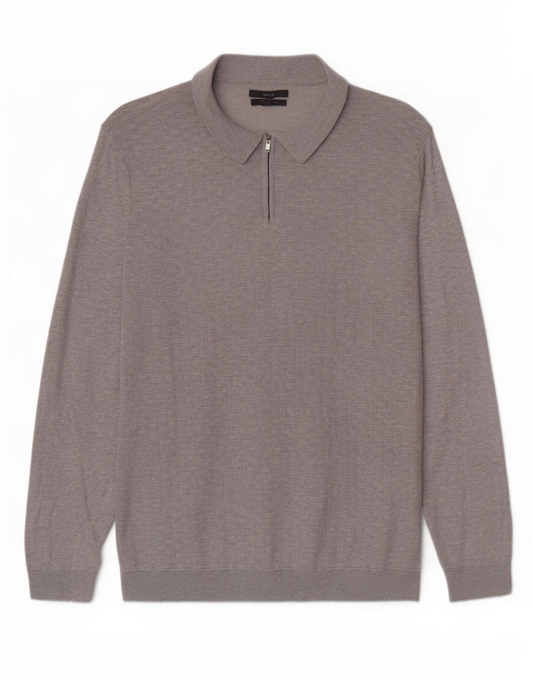 Marks & Spencer Pull à col polo pour homme 2XL Gris Coton