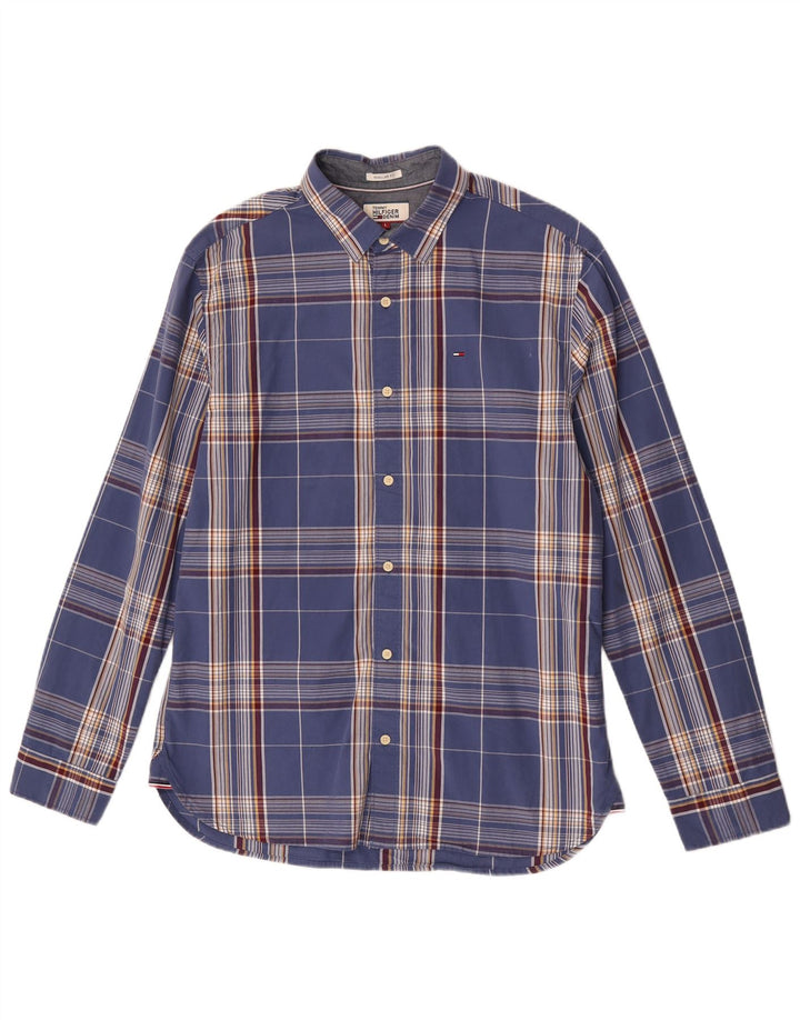 Tommy Hilfiger Chemise coupe classique pour homme en coton à carreaux bleus