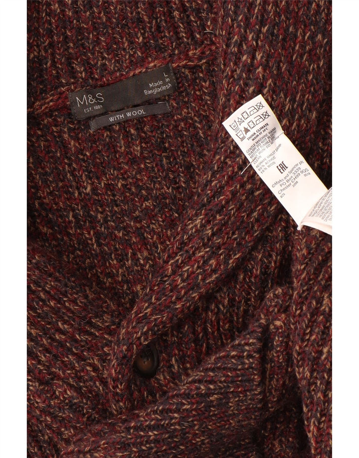 MARKS & SPENCER Pull Cardigan Homme Grand Acrylique Moucheté Bordeaux