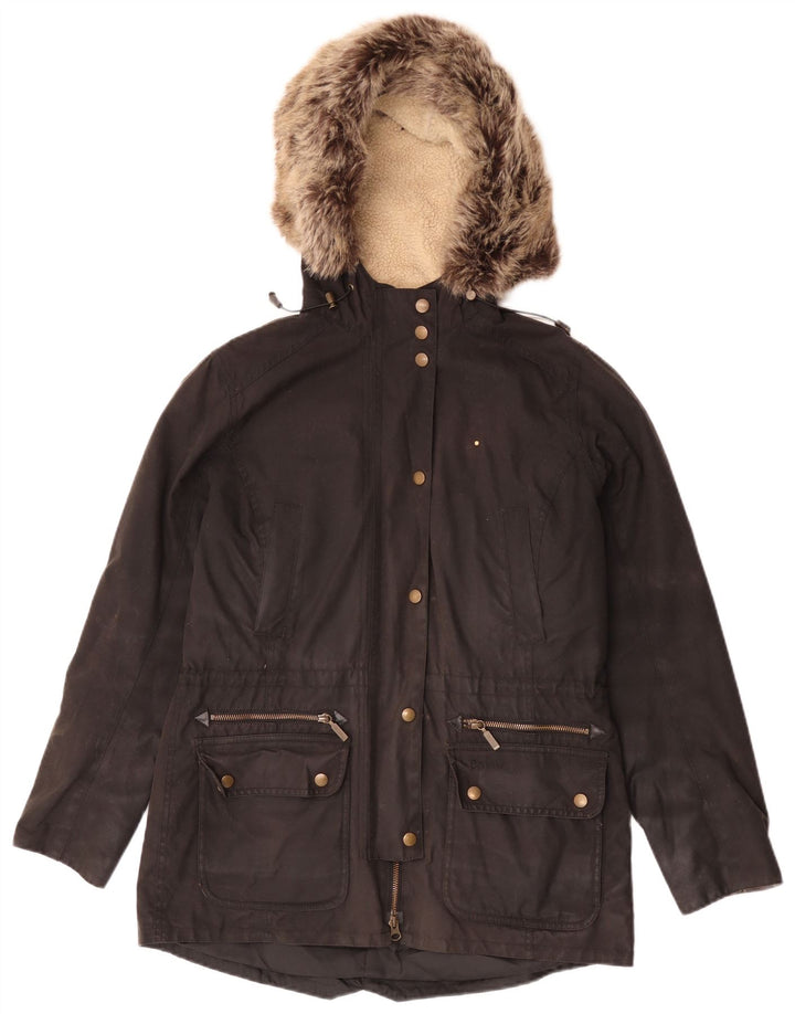 Barbour Veste à capuche en coton ciré pour femme UK 12 Noir moyen