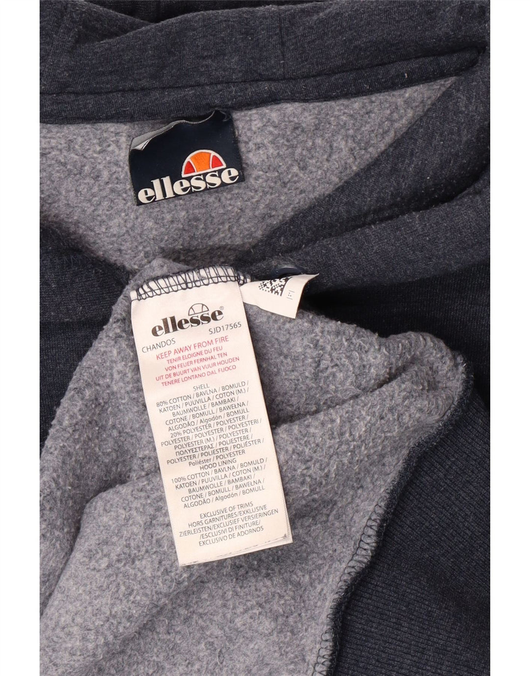 ELLESSE Pull à capuche graphique pour femme UK 16 Large Bleu marine Coton