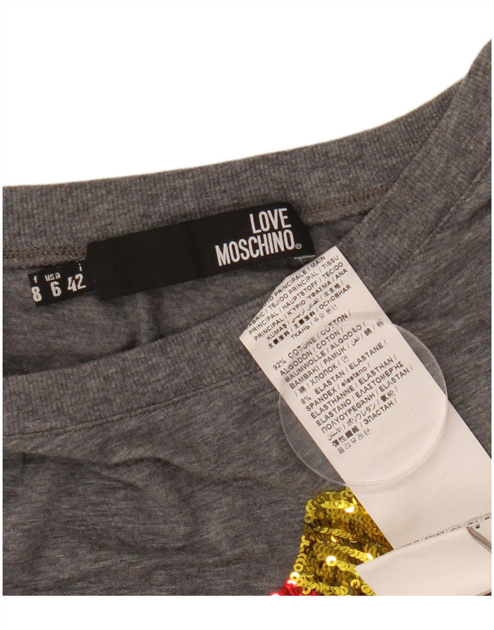 MOSCHINO Femme T-Shirt Graphique Top IT 42 Gris Moyen Chiné Coton