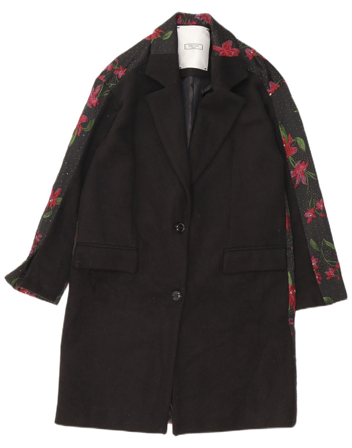 Gretha Milano Manteau surdimensionné pour femme IT 40 Petit polyester floral noir