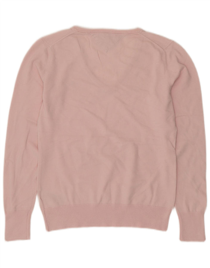 TOMMY HILFIGER Pull col en V pour femme UK 14 Grand coton rose