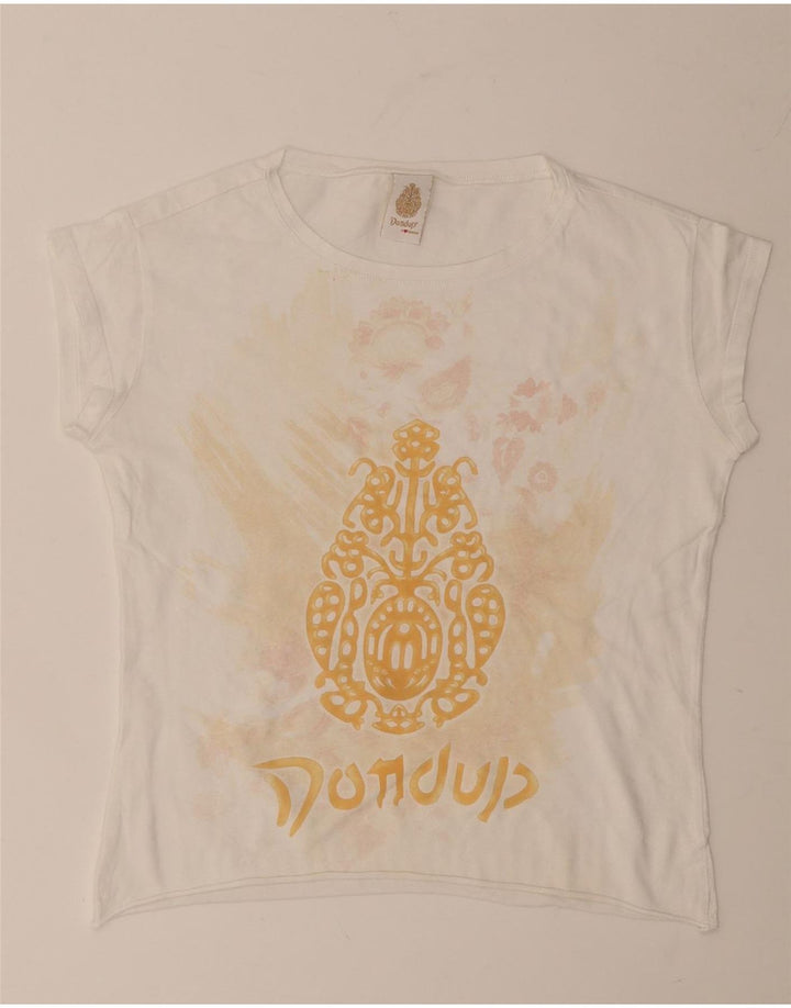 Dondup T-shirt court graphique pour femme UK 12 Blanc moyen