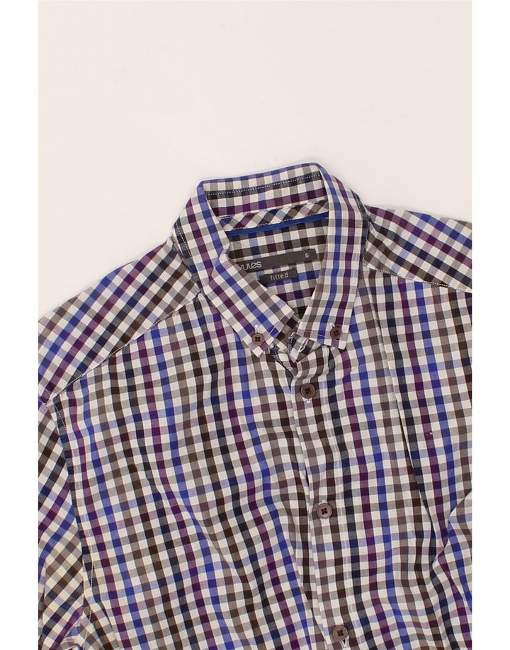 JULES Mens Fitted Shirt Small Multicoloured Gingham Cotton Vintage Jules and Second-Hand Jules from Messina Hembry 