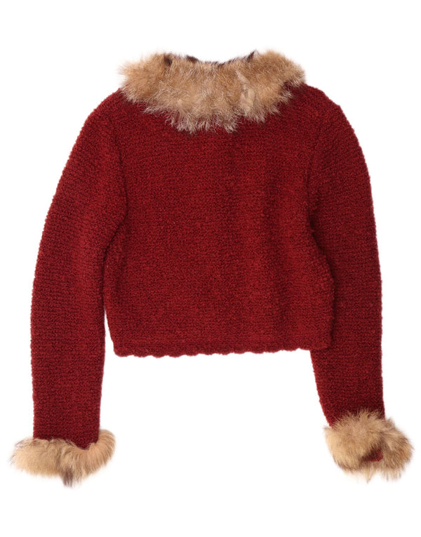 VINTAGE Femmes Crop Cardigan Pull UK 12 Bordeaux Moyen