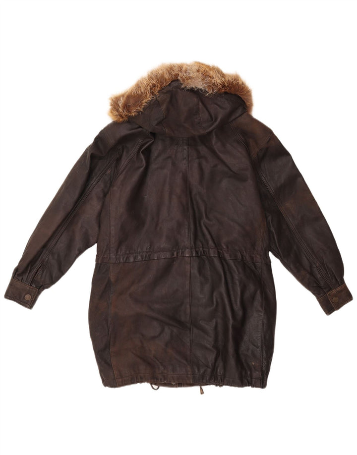 VINTAGE Manteau en cuir à capuche femme EU 38 Cuir marron moyen